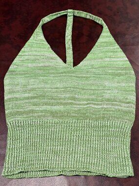 Sans Souci green knit cropped halter tank top, M